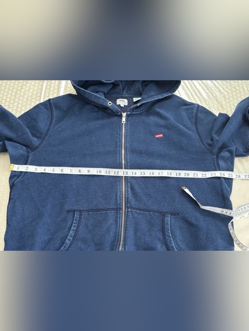 Levi’s Hoodie Full Zip Sweater Size XL Denim Print Chest Logo Sweatshirt - Picture 7 of 8